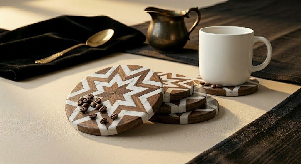 Half Marble Half Wood Coaster